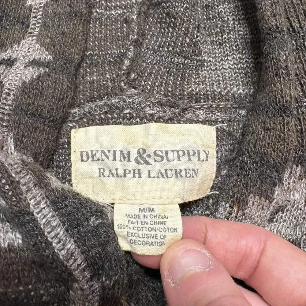 Denim & Supply Ralph Lauren Sweater Mens Medium Gray Hooded Aztec Knit Pullover